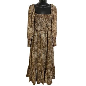 Betsey Johnson Midi Dress Animal Print Square Neck Tiered Long Sleeve Size Small